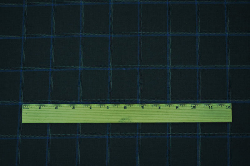 Black-Blue-Gray Tropical Poly Wool Check Twill Suiting Woven Fabric