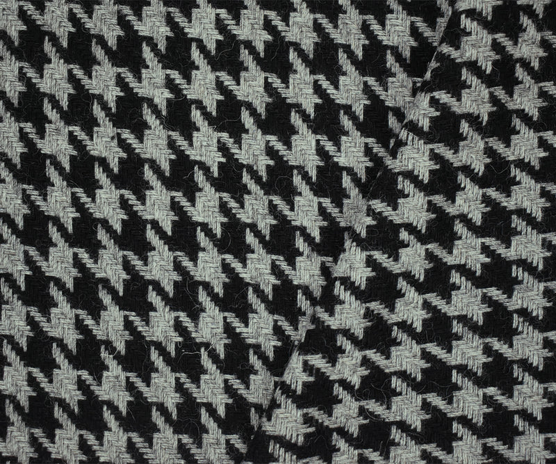 Black-Gray Wool-Polyester Houndstooth Woven Jacketing Fabric