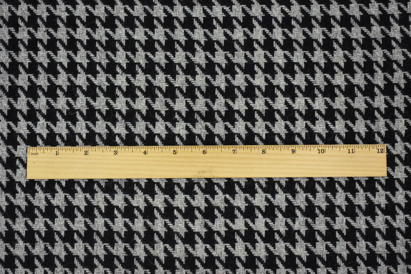 Black-Gray Wool-Polyester Houndstooth Woven Jacketing Fabric