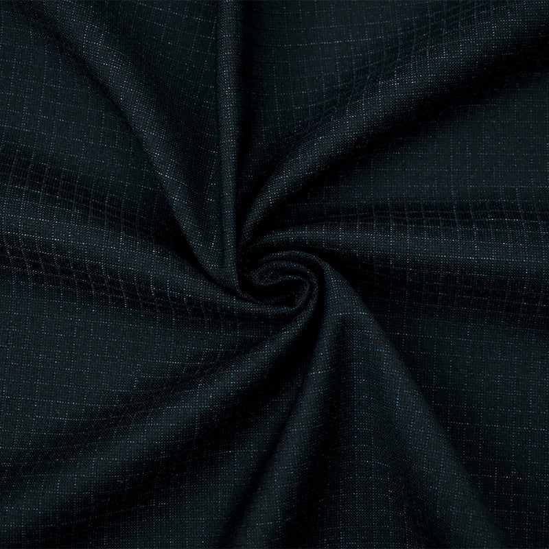 Black-Deep Blue Poly-Wool Stretch Check Grid Shirting Woven Fabric