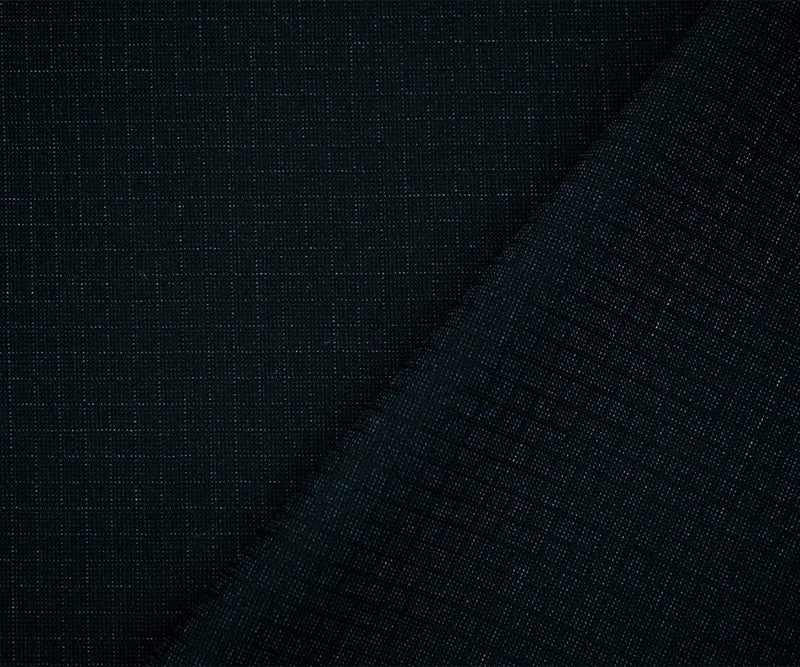 Black-Deep Blue Poly-Wool Stretch Check Grid Shirting Woven Fabric
