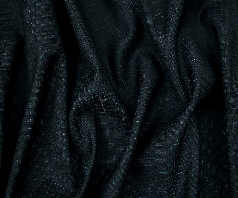 Black-Deep Blue Poly-Wool Stretch Check Grid Shirting Woven Fabric