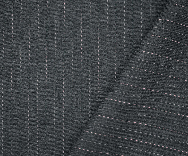 Gray-Pink Poly-Wool Pinstripe Woven Twill Suiting Fabric