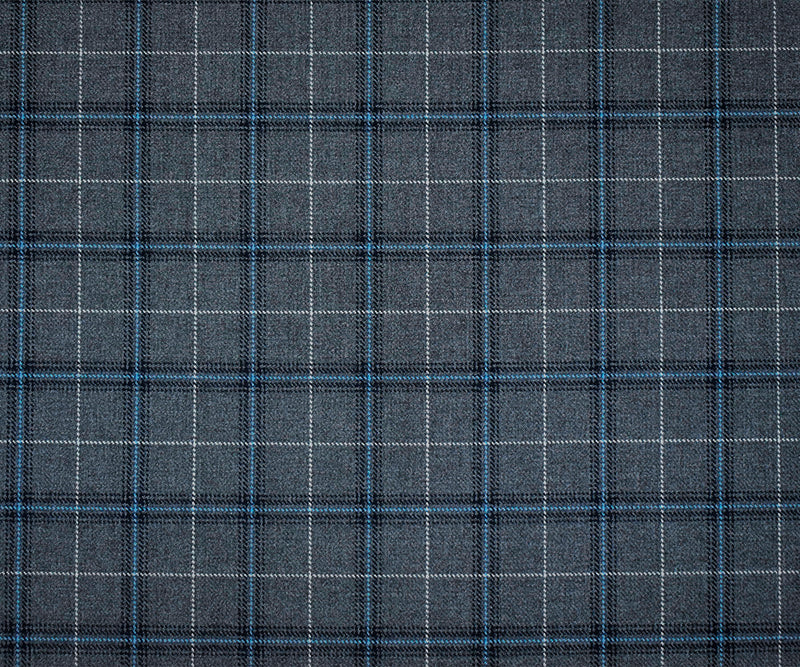 Gray-Blue-Multi Poly-Wool Plaid Woven Twill Suiting Fabric