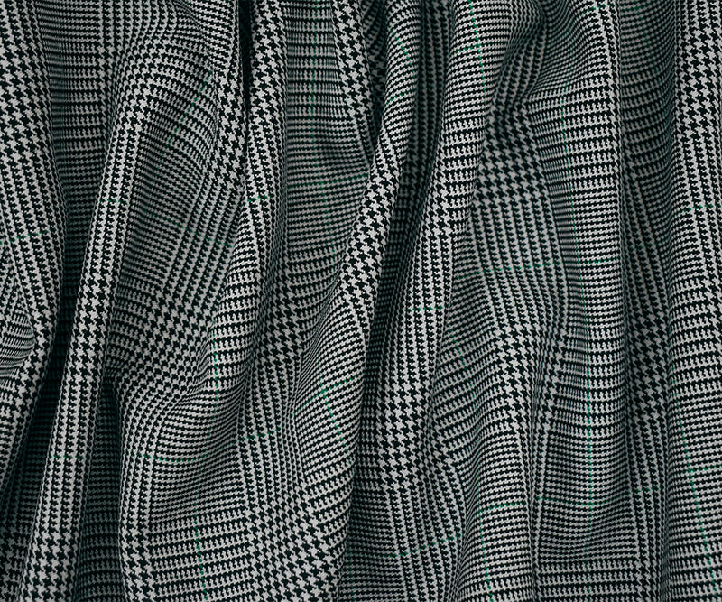 Black-Gray-Green Wool-Polyester Plaid Woven Suiting Fabric