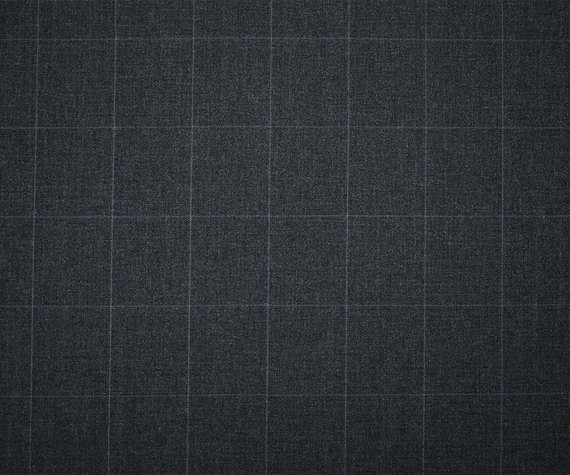Deep Gray-Black-Blue Wool-Polyester Grid Check Shirting Woven Fabric