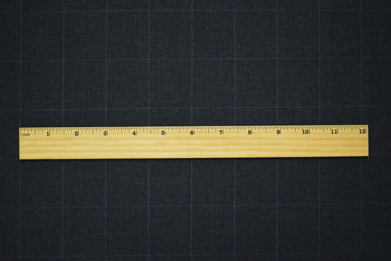 Deep Gray-Black-Blue Wool-Polyester Grid Check Shirting Woven Fabric