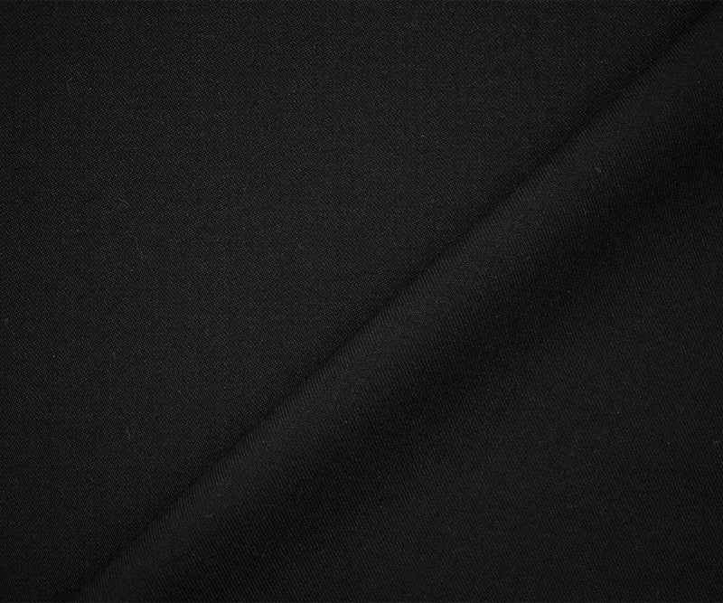 Black Wool-Polyester Black Solid Twill Woven Suiting Fabric