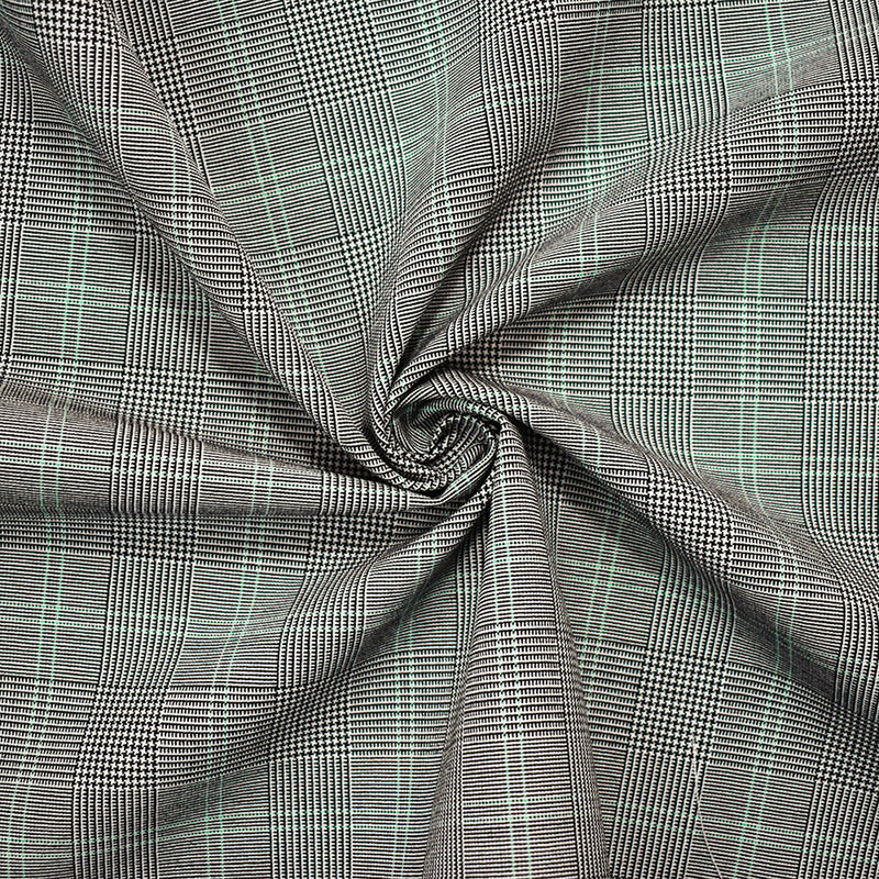 Black-Gray-Green Wool-Polyester Glen Plaid Woven Shirting Fabric
