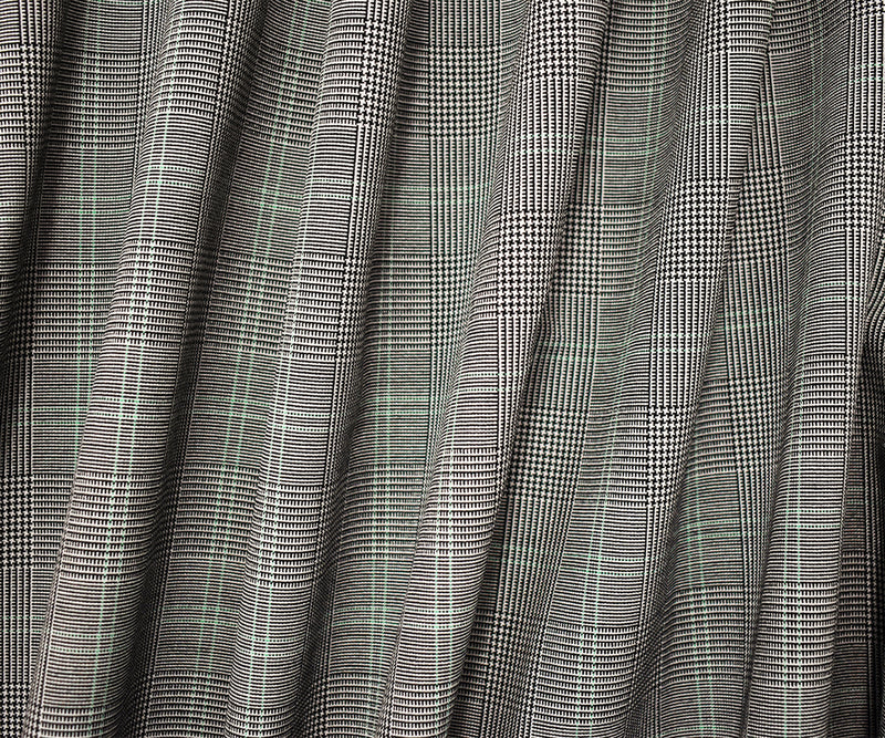 Black-Gray-Green Wool-Polyester Glen Plaid Woven Shirting Fabric