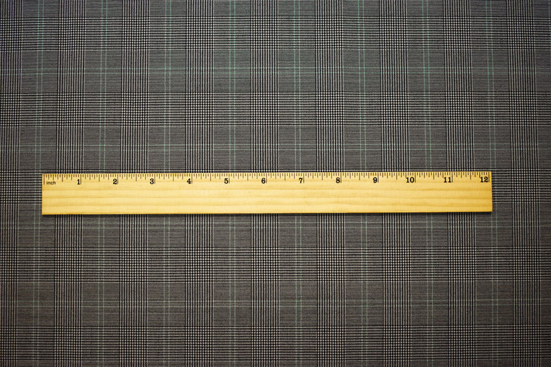 Black-Gray-Green Wool-Polyester Glen Plaid Woven Shirting Fabric