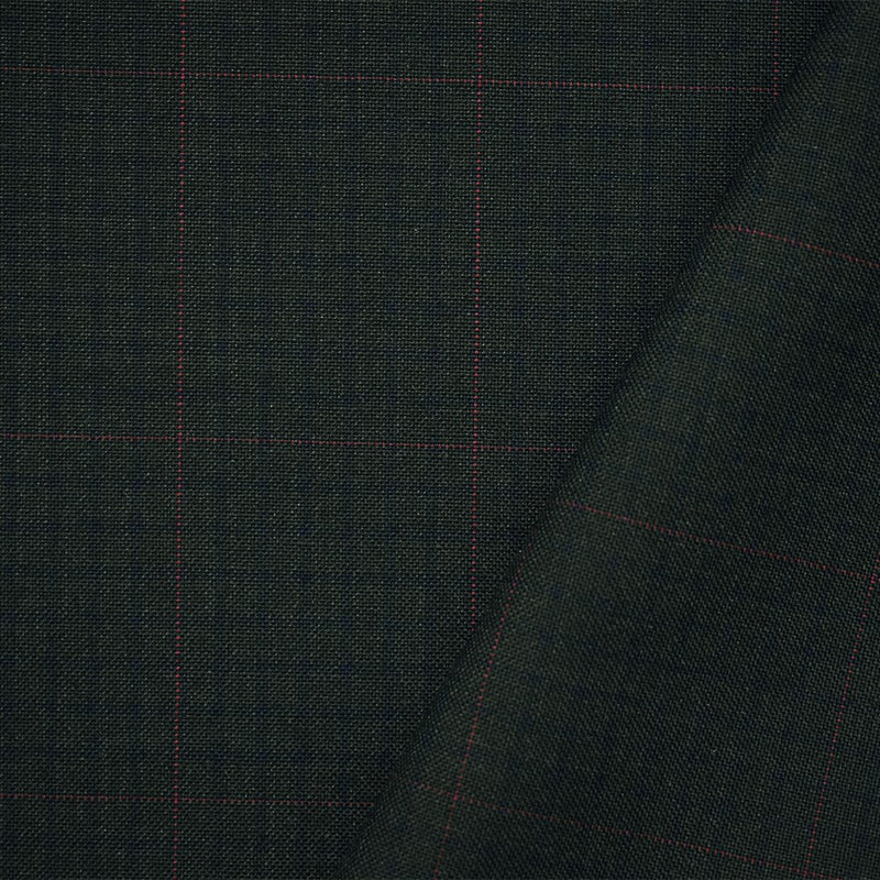 Gray-Blue-Red Wool-Poly Plaid Check Woven Shirting Fabric