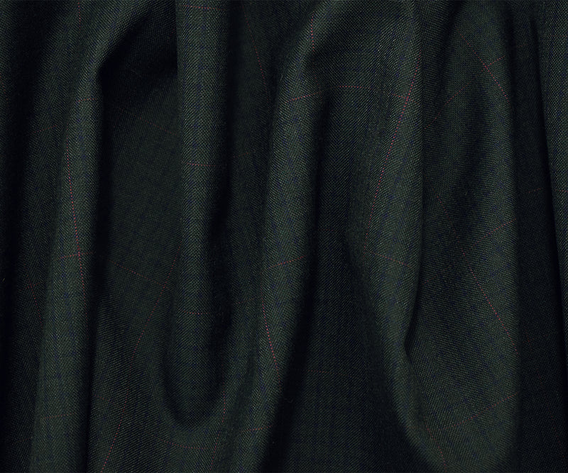 Gray-Blue-Red Wool-Poly Plaid Check Woven Shirting Fabric