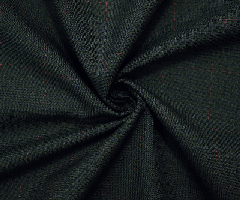 Gray-Blue-Red Wool-Poly Plaid Check Woven Shirting Fabric