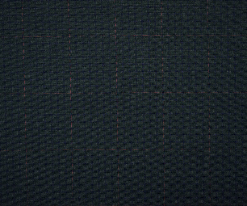 Gray-Blue-Red Wool-Poly Plaid Check Woven Shirting Fabric