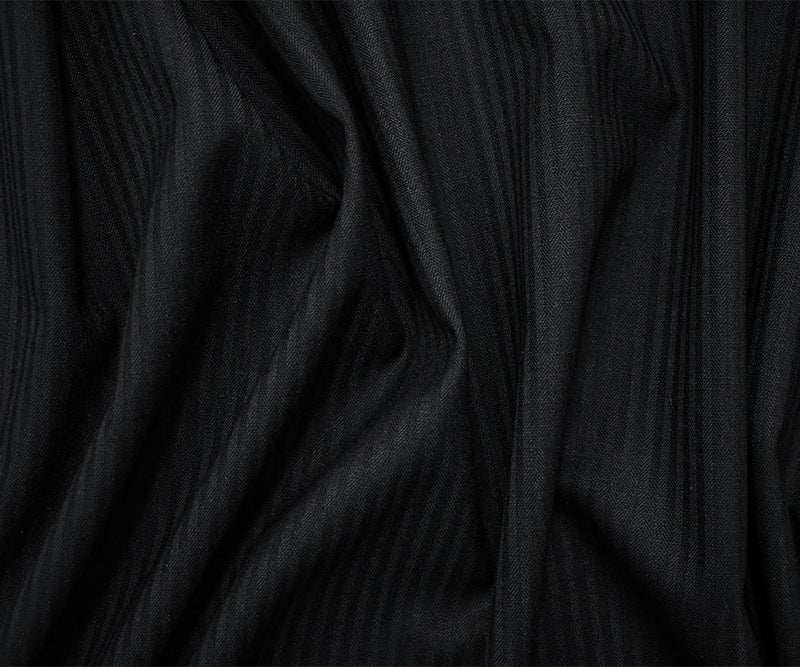 Black Wool Japanese Vertical Stripe Herringbone Woven Fabric