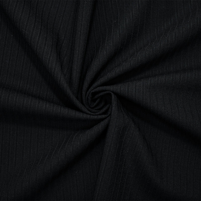 Black Tropical Wool-Poly Semi-Sheer Vertical Stripe Woven Shirting Fabric