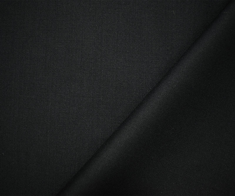 Black Wool-Poly Solid Black Twill Woven Suiting Fabric