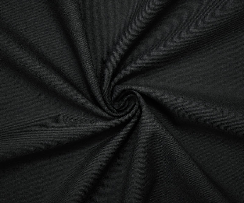 Black Wool-Poly Solid Black Twill Woven Suiting Fabric