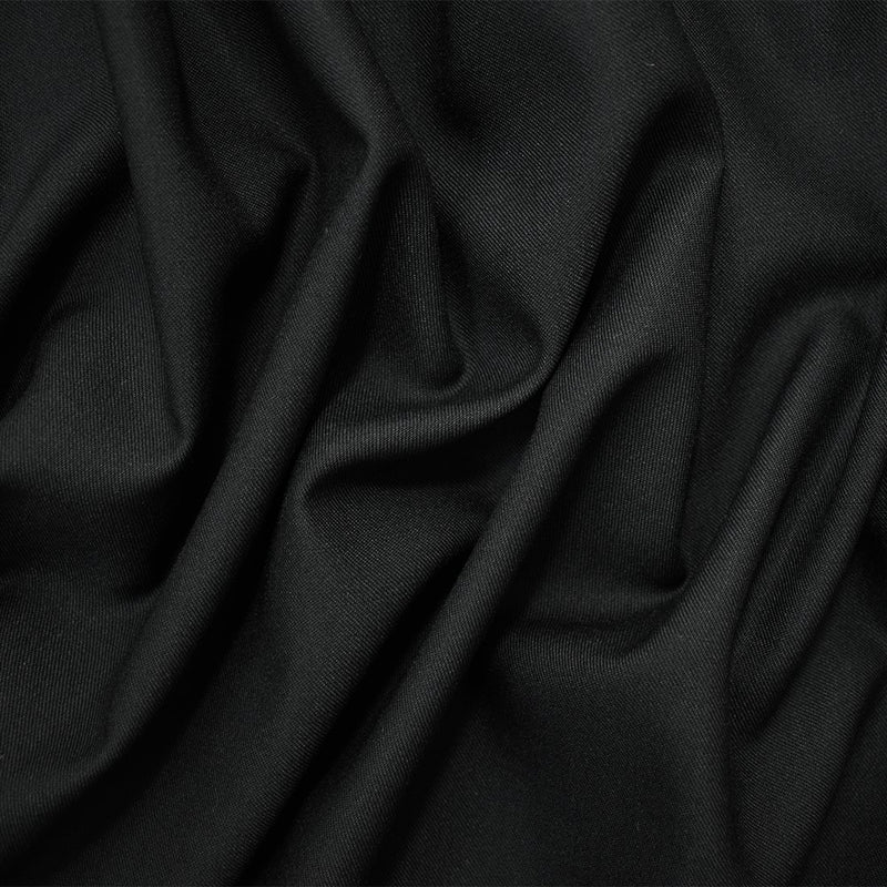 Black Wool-Poly Solid Black Twill Woven Suiting Fabric