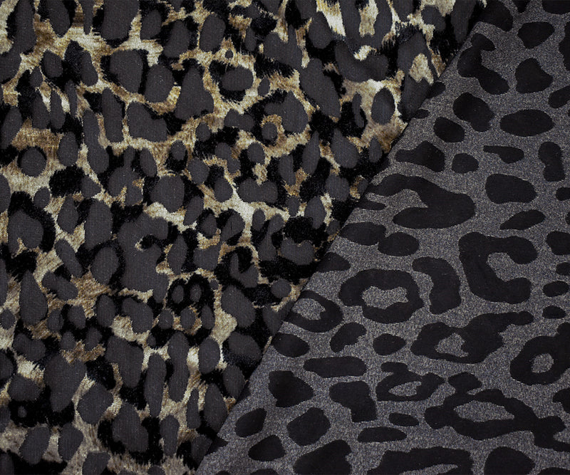 Brown Poly Blend Famous Designer Cheetah Burnout Velvet Knit Fabric