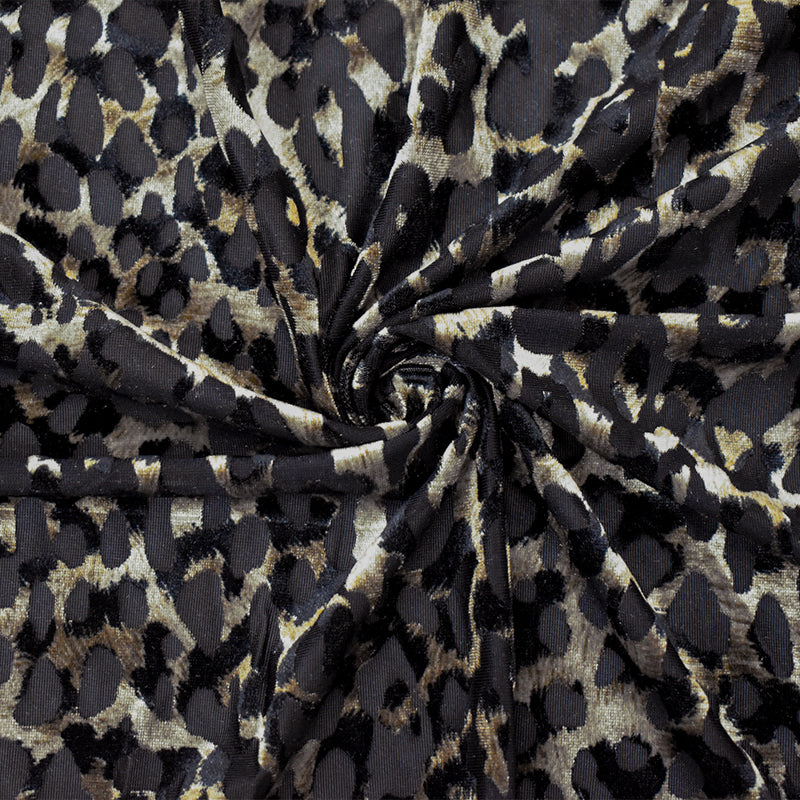 Brown Poly Blend Famous Designer Cheetah Burnout Velvet Knit Fabric