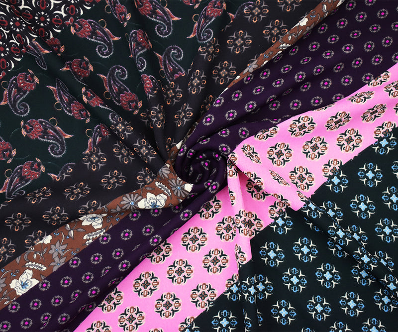Pink-Multi Designer Pattern Diagonal Print Georgette Fabric