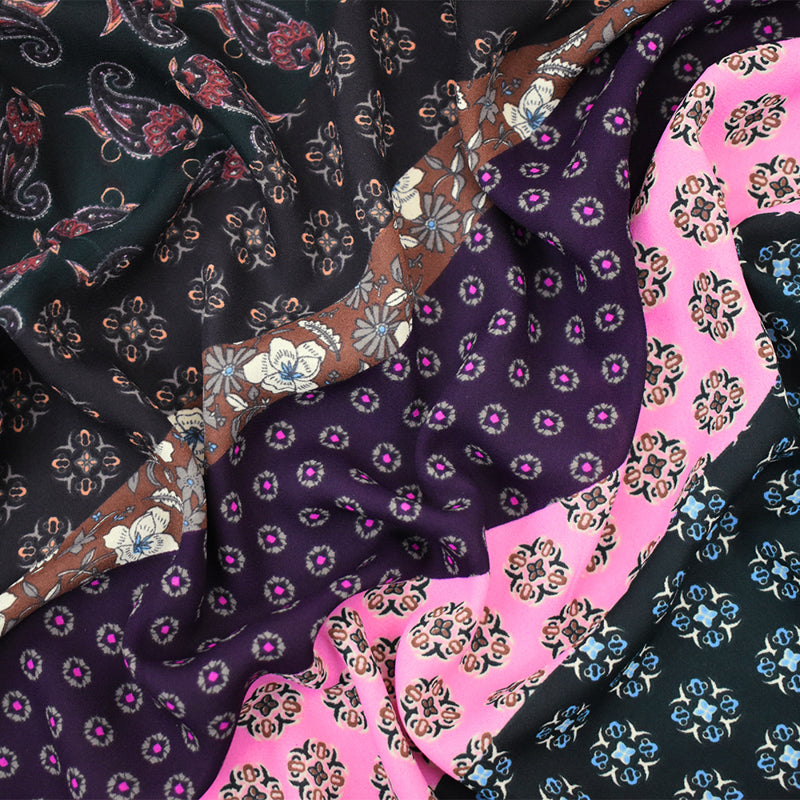 Pink-Multi Designer Pattern Diagonal Print Georgette Fabric