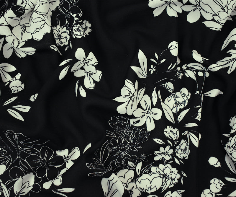 Black-White Famous Designer Floral Printed Georgette Woven Fabric