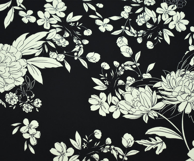 Black-White Famous Designer Floral Printed Georgette Woven Fabric