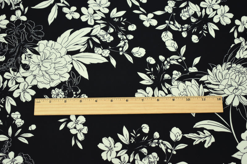 Black-White Famous Designer Floral Printed Georgette Woven Fabric