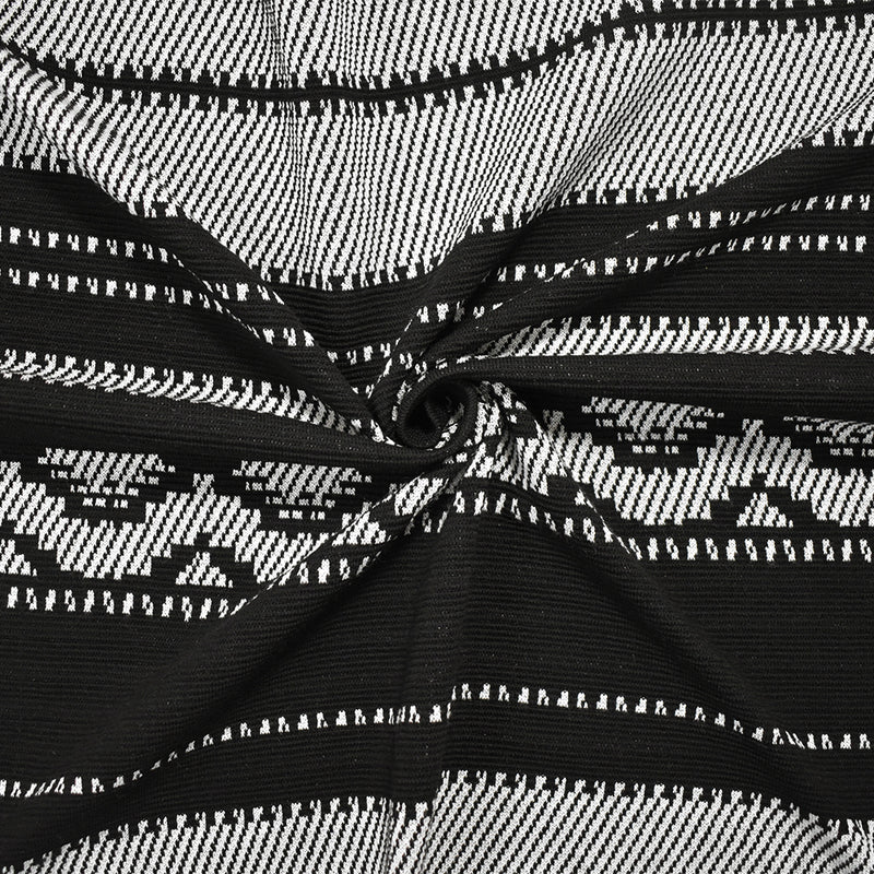 Black-White Polyester Aztec Horizontal Stripe Double Knit Fabric