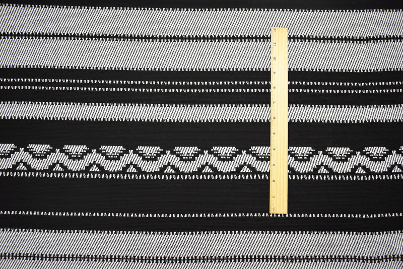 Black-White Polyester Aztec Horizontal Stripe Double Knit Fabric
