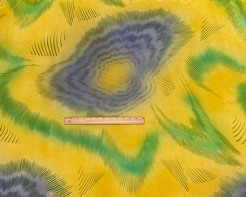 Yellow-Green-Multi Tye Die Stripes Printed Silk Jersey Knit Fabric