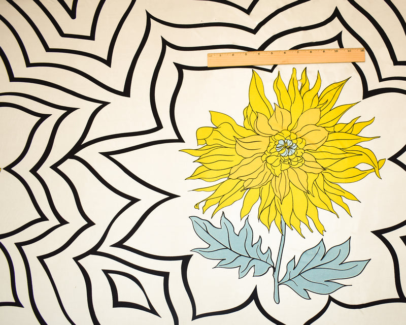 White-Yellow-Multi Floral Abstract Printed Silk Jersey Knit Fabric