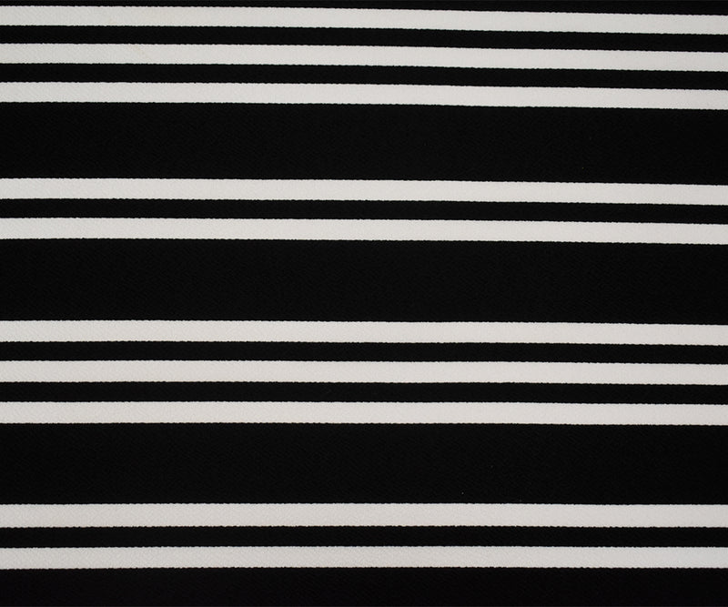 Black-White Poly Cotton Stripe Print Stretch Crepe Double Knit Fabric
