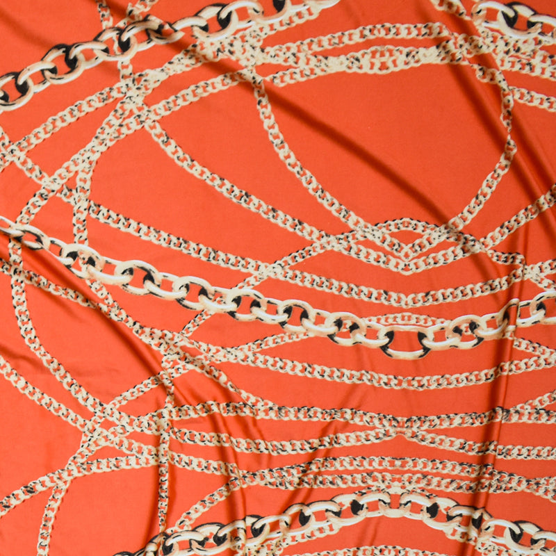 Orange-Beige-Multi Chain Printed Stretch Silk Jersey Knit