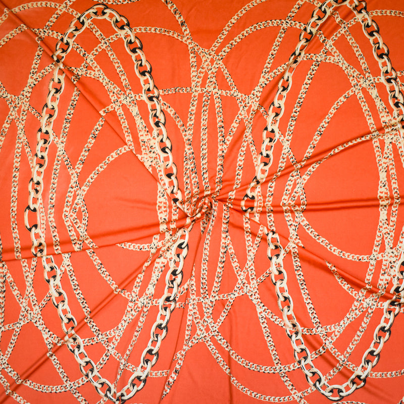 Orange-Beige-Multi Chain Printed Stretch Silk Jersey Knit