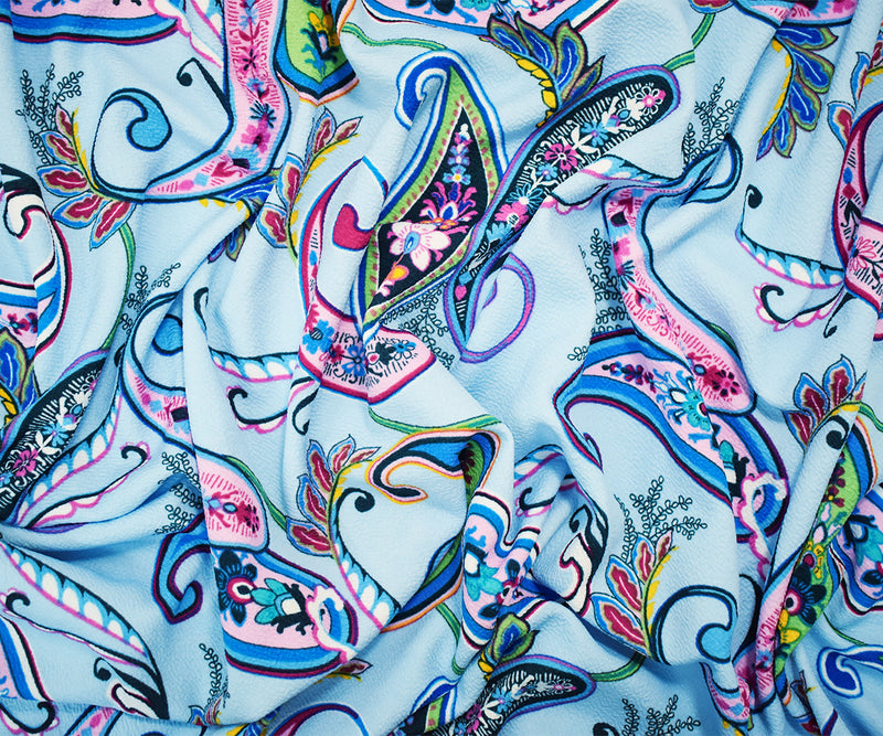 Light blue-Multi Floral Print Stretch Spandex Liverpool Double Knit Fabric