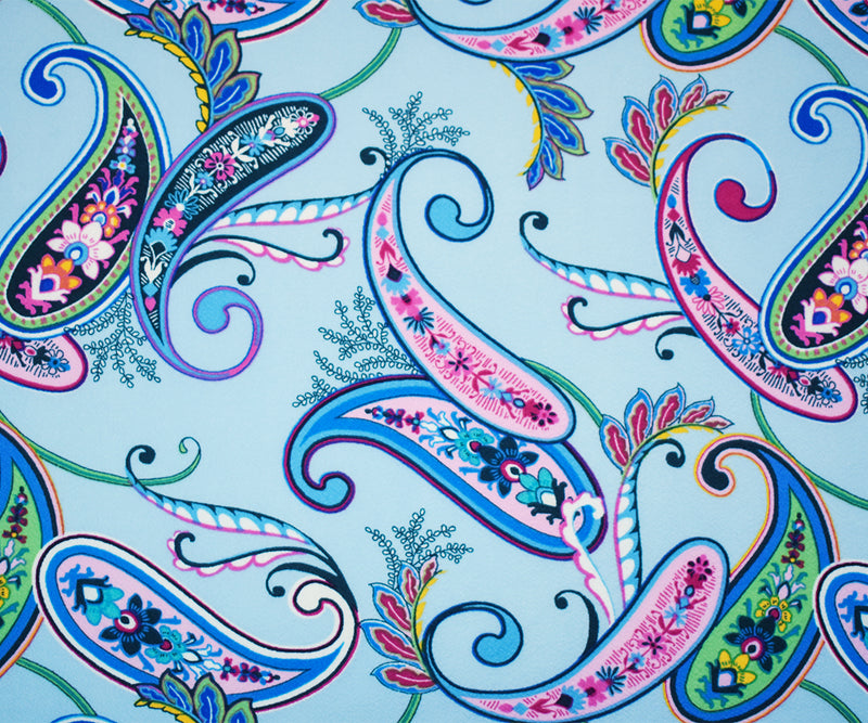 Light blue-Multi Floral Print Stretch Spandex Liverpool Double Knit Fabric
