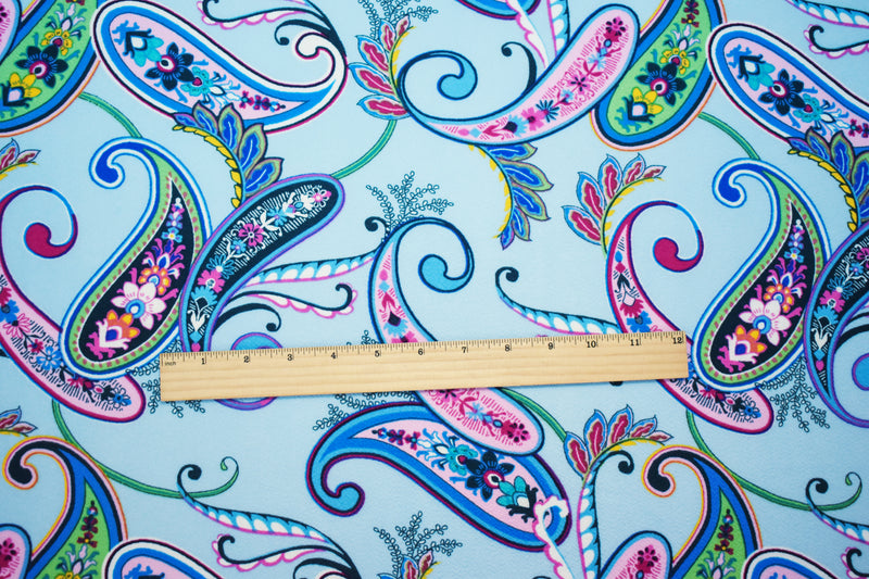 Light blue-Multi Floral Print Stretch Spandex Liverpool Double Knit Fabric