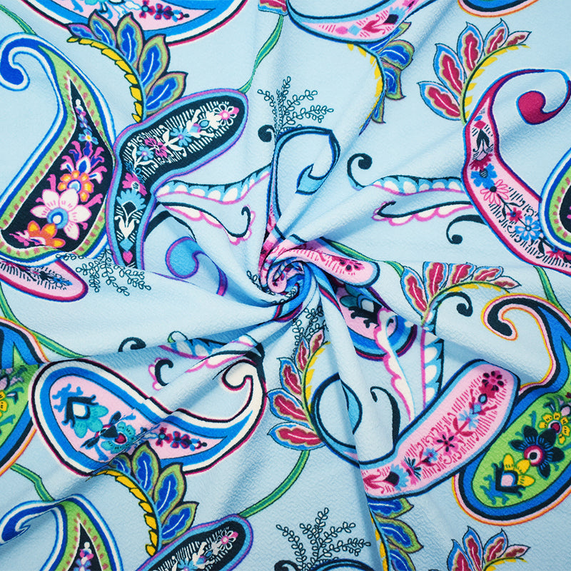 Light blue-Multi Floral Print Stretch Spandex Liverpool Double Knit Fabric