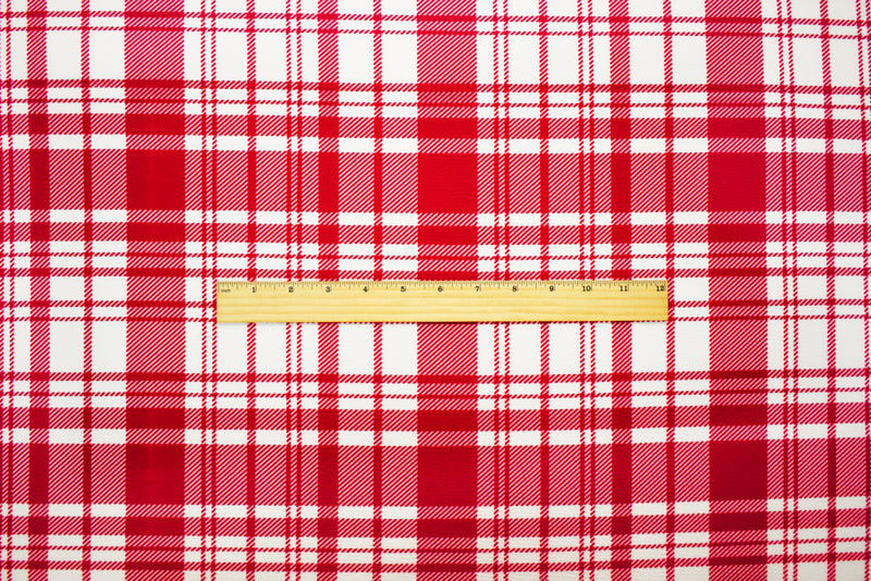 Red-White Poly Plaid Printed Stretch Spandex Liverpool Double Knit Fabric