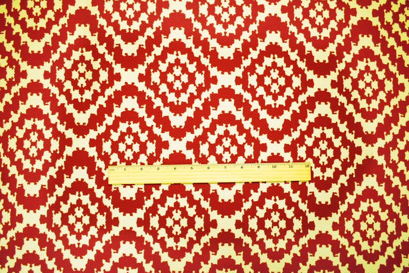 Orange-Beige Poly Abstract Diamond Print Stretch Spandex Bullet Knit Fabric