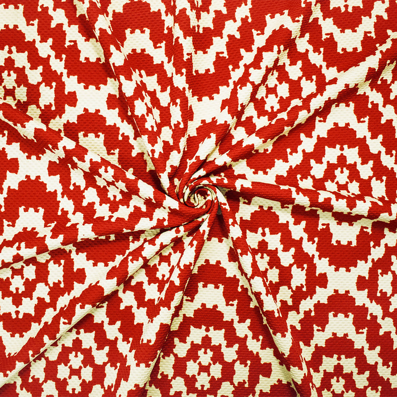 Orange-Beige Poly Abstract Diamond Print Stretch Spandex Bullet Knit Fabric