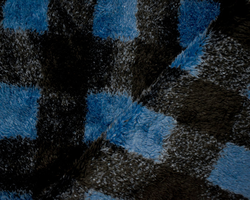 Blue-Black Polyester Check Plaid Double Sided Fleece Knit Fabric