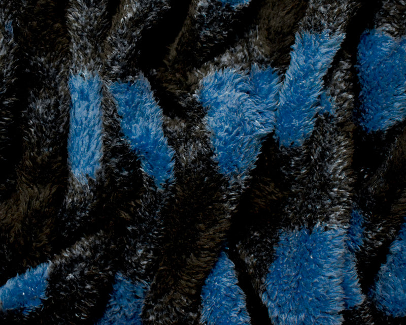 Blue-Black Polyester Check Plaid Double Sided Fleece Knit Fabric