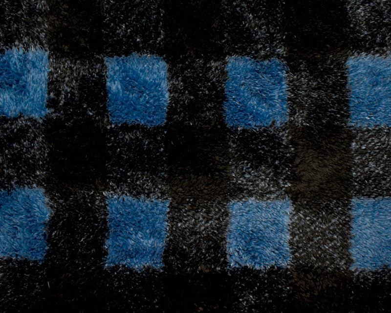 Blue-Black Polyester Check Plaid Double Sided Fleece Knit Fabric