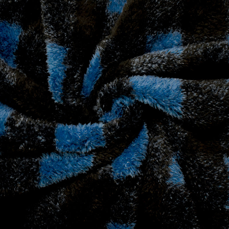 Blue-Black Polyester Check Plaid Double Sided Fleece Knit Fabric