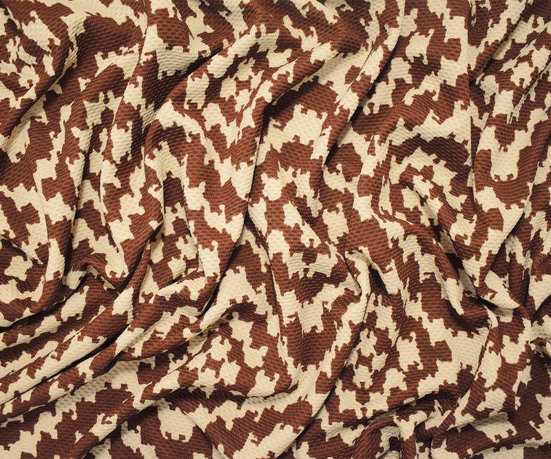Brown-Beige Poly Abstract Diamond Print Stretch Spandex Bullet Knit Fabric